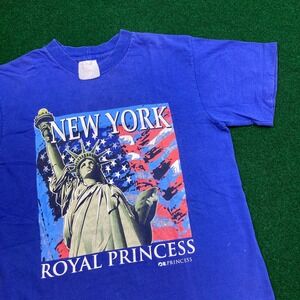 Vintage Princes Cruise Shirt Mens M Blue New York City Statue Of Liberty 90s Tee